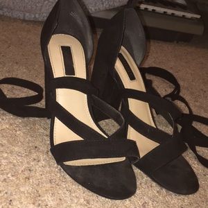 black tie up heels